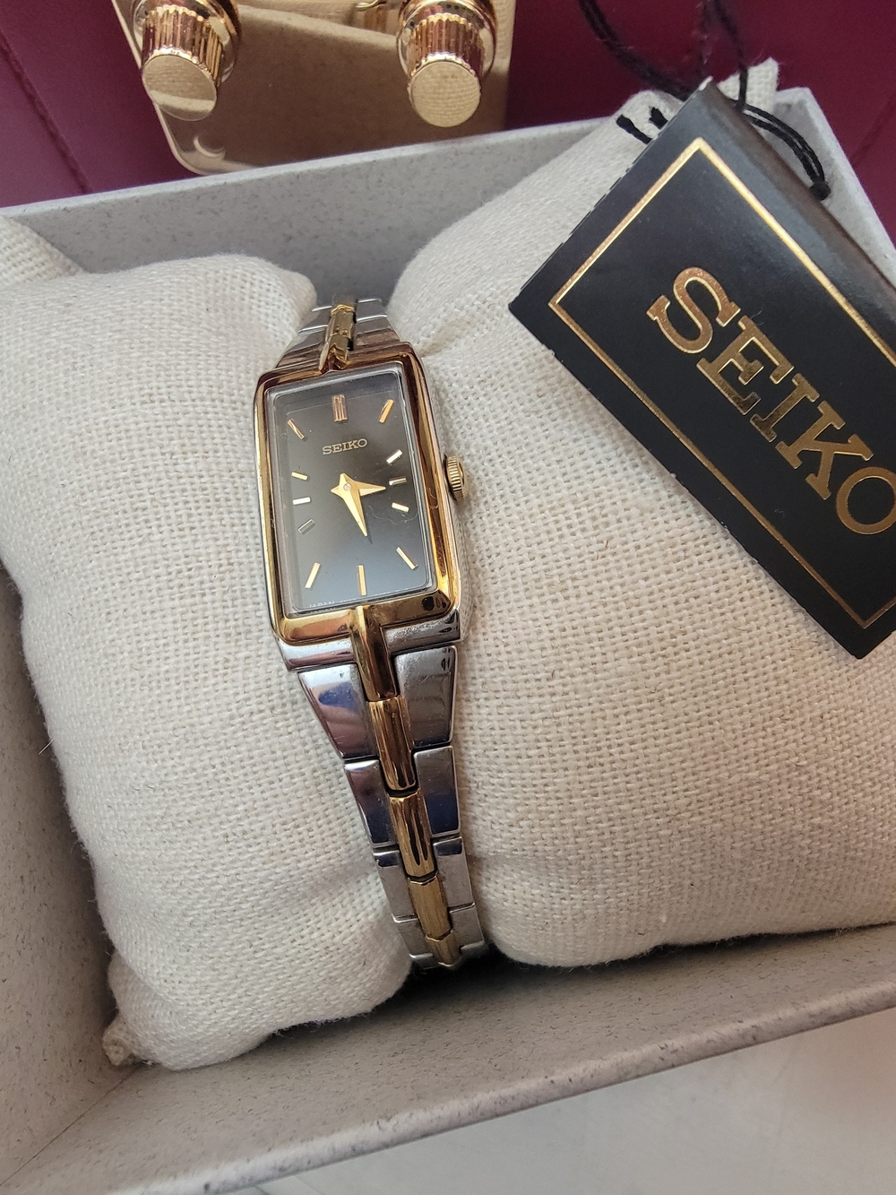 Seiko Two-Tone Rectangular Women's Bracelet Watch - Gold & Silver